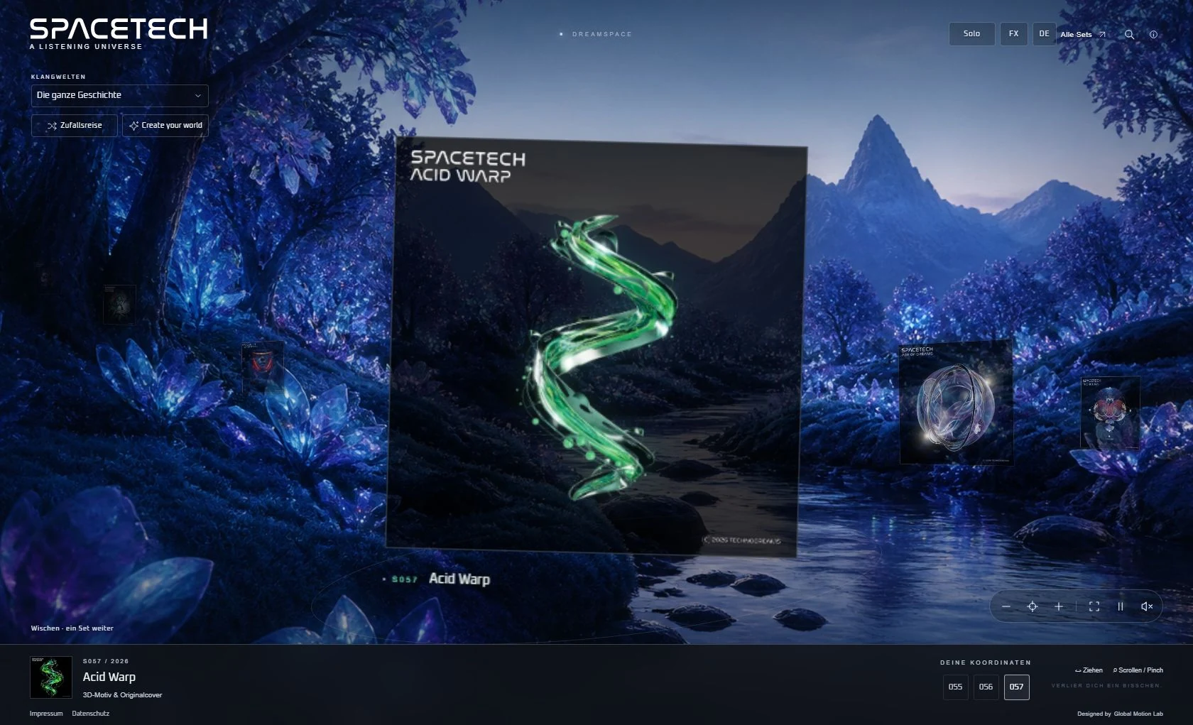 SPACETECH mit einem dreidimensionalen Cover, weiteren Sets und einer blauen Landschaft.